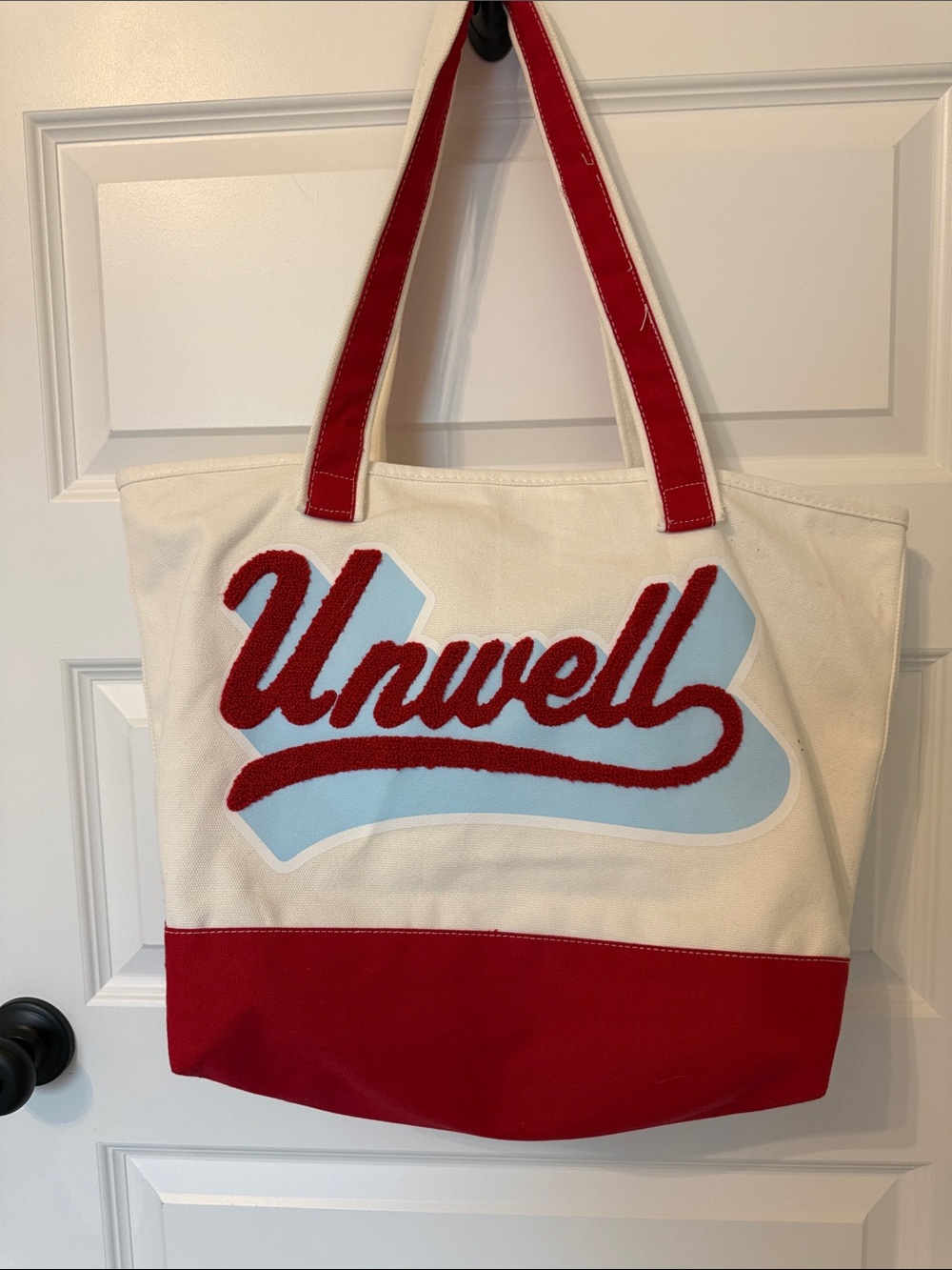 Unwell Script Logo Canvas Tote Bag - Red & Cream